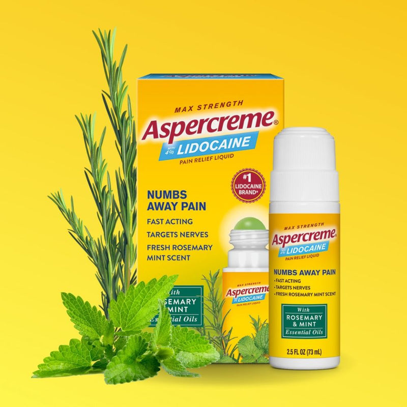 Aspercreme Roll-On  Pain Relief Liquid Lidocaine Rosemary & Mint 73ml