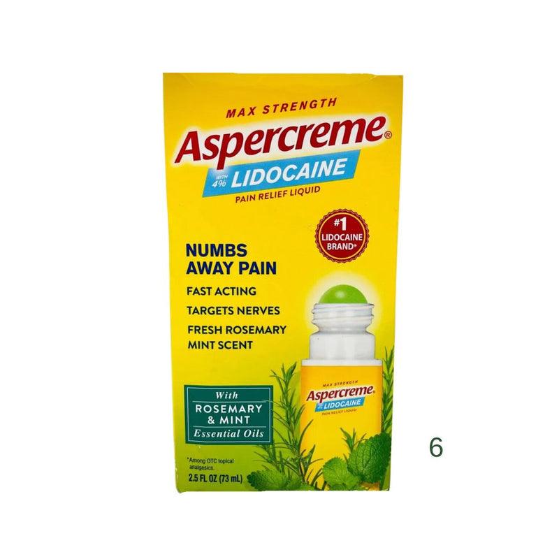 Aspercreme Roll-On  Pain Relief Liquid Lidocaine Rosemary & Mint 73ml