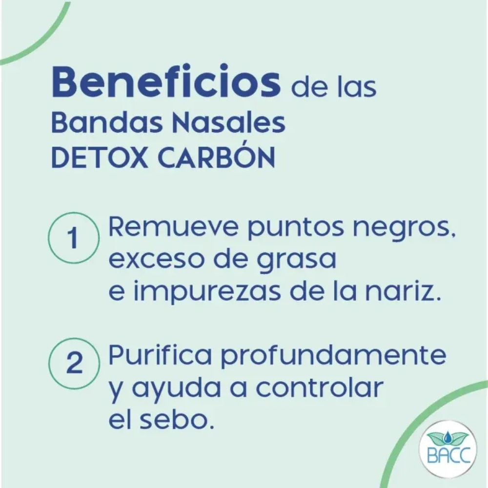 BACC Bandas Nasales Limpieza profunda Detox Carbón Piel Grasa Y Mixta 5 Piezas