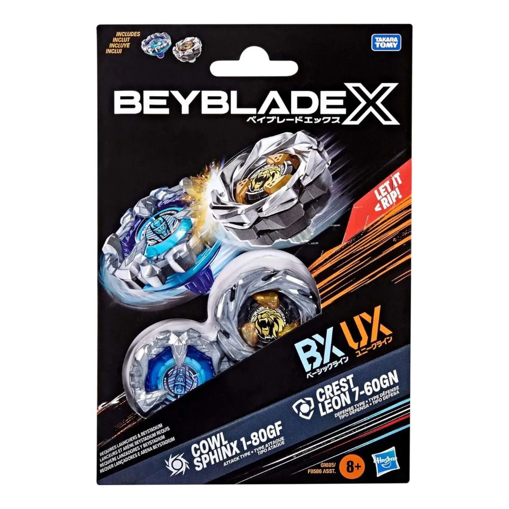 Beyblade X  2 en 1 Colwl Sphinx 1-80GF & Crest Leon 7-60GN Juego Inicial con Lanzador y Top de Lucha Tipo Ataque 8+