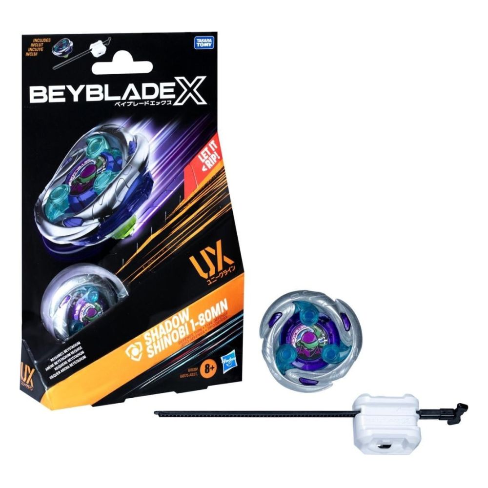 Beyblade X Shadow Shinobi 1-80MN Juego Inicial con Lanzador y Top de Lucha Tipo Ataque