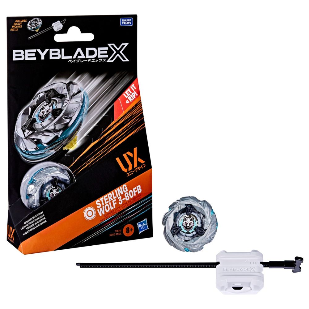 Beyblade X Sterling Wolf 3-80FB Juego Inicial con Lanzador y Top de Lucha Tipo Ataque 8+