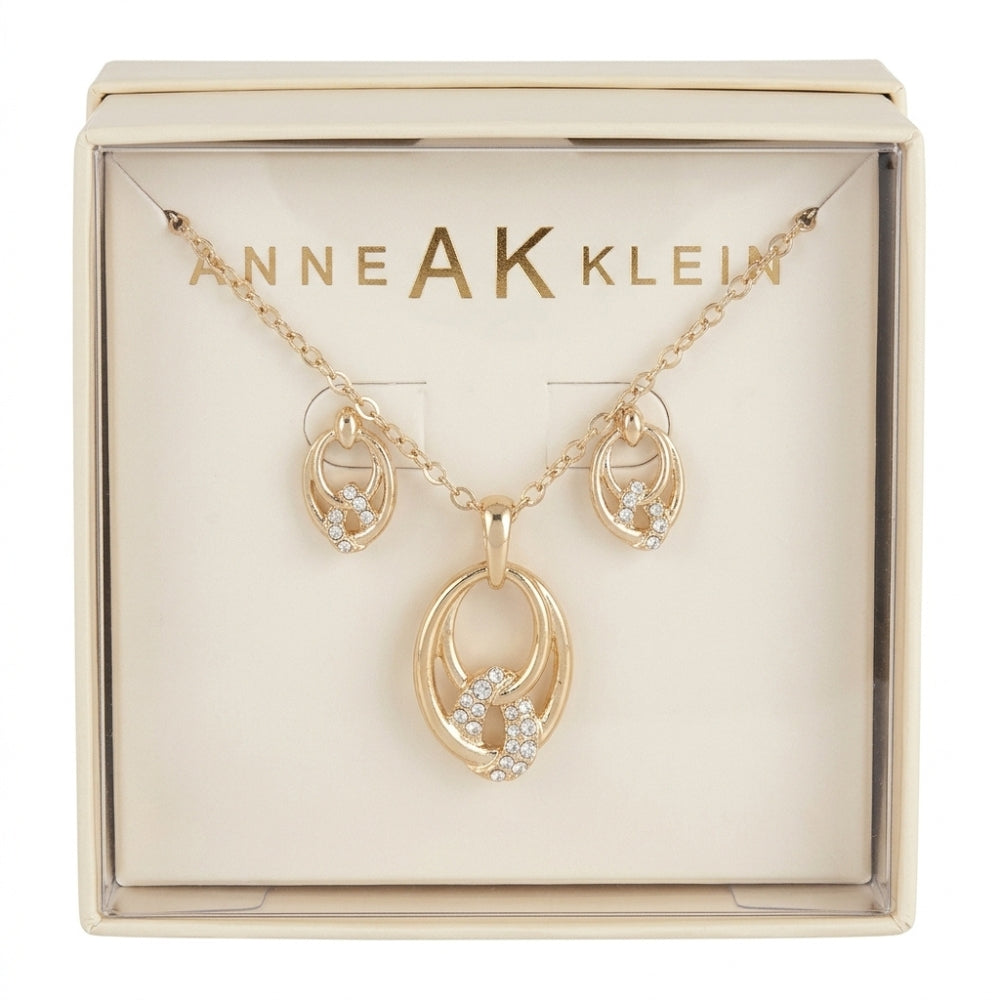 Anne Klein Set De Collar Y Zarcillos Gold & Zirconia