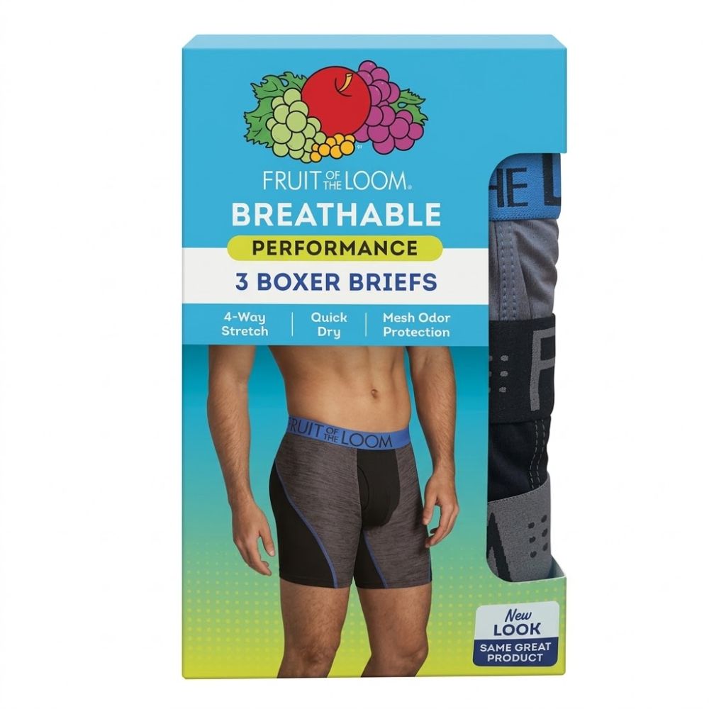 Fruit Of The Loom Boxer Briefs Breathable Perfomance 3 Pack