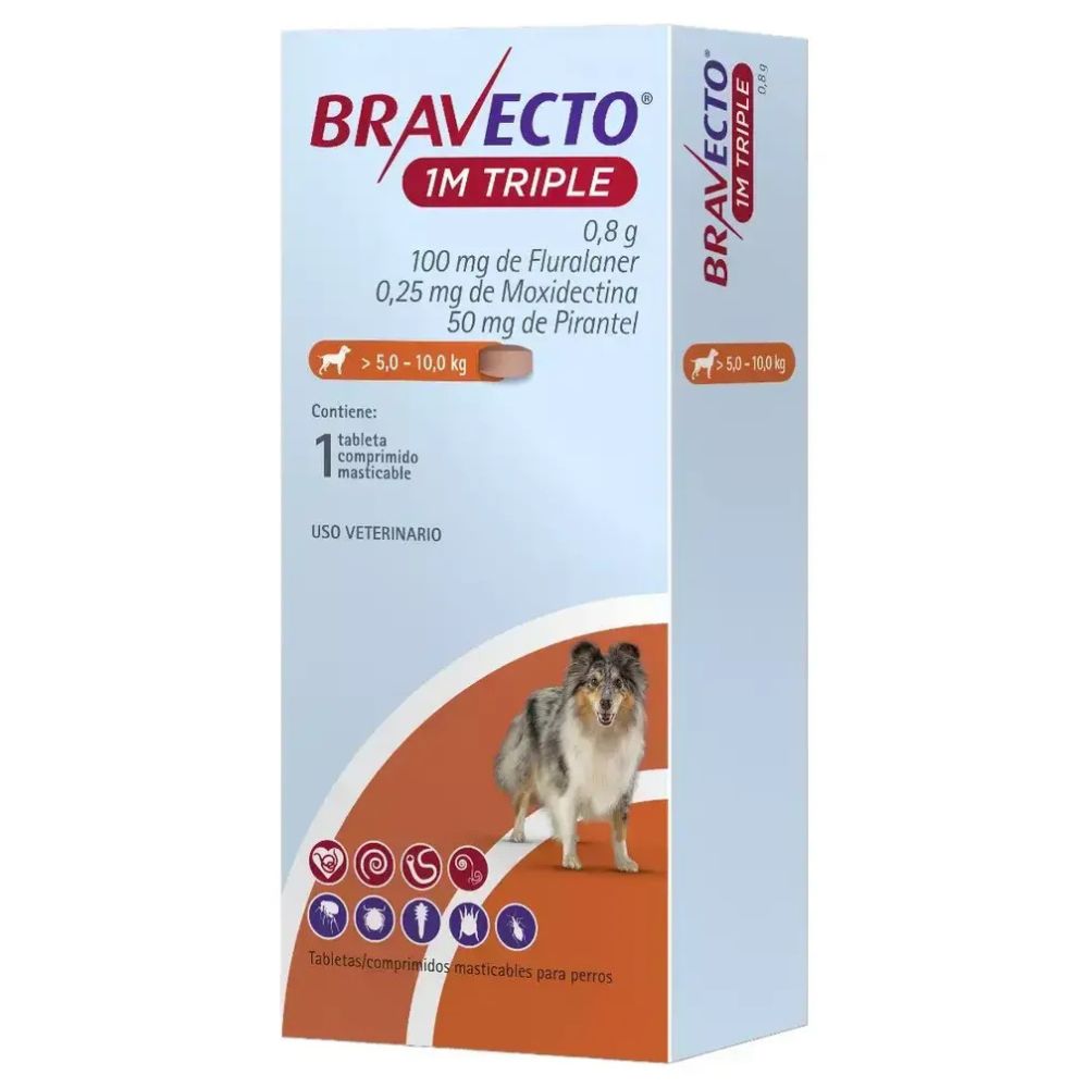 Bravecto 1M Triple Tableta Masticable Para Perros Pequeños 5-10Kg
