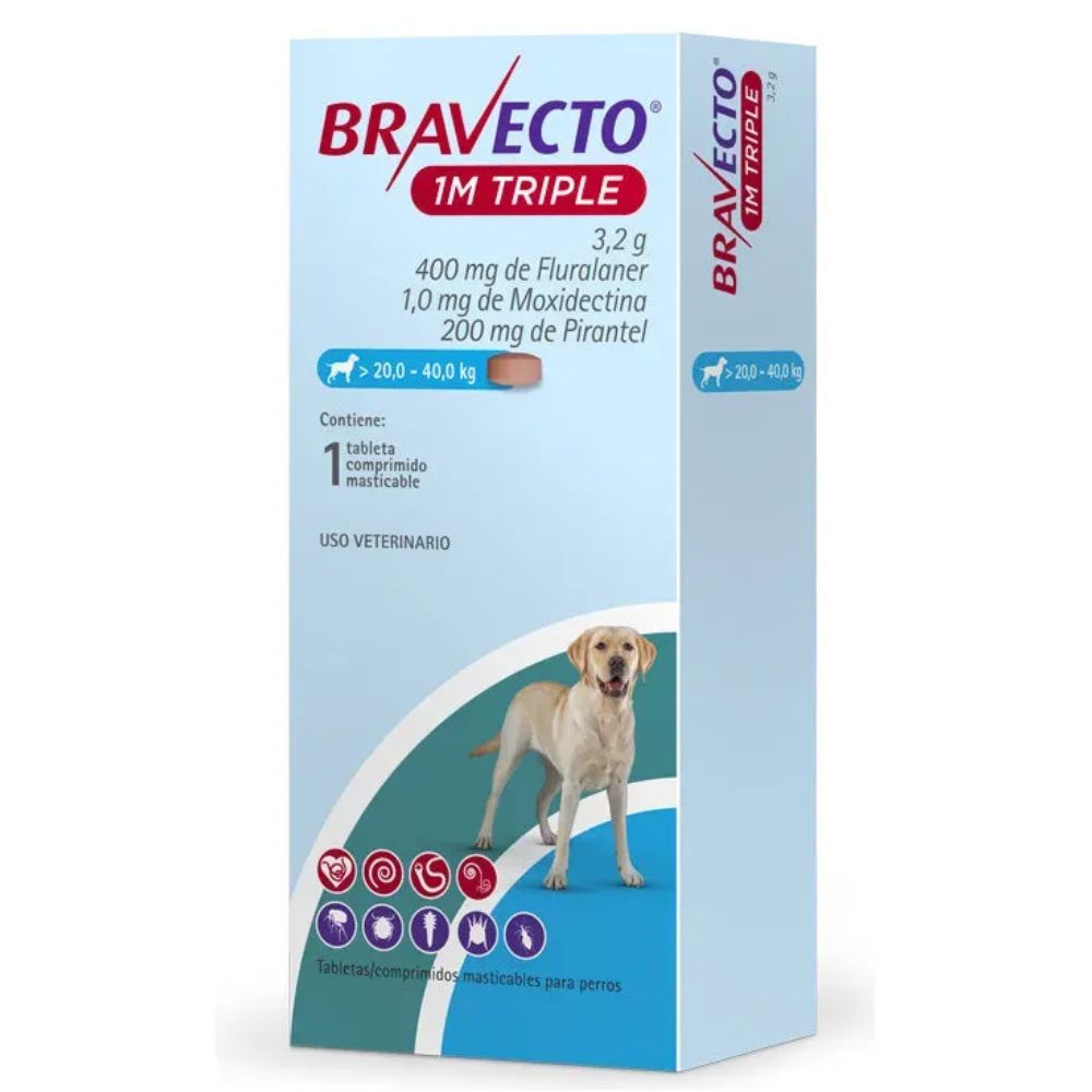 Bravecto 1M Triple Tableta Masticable Para Perros Grandes 20-40Kg