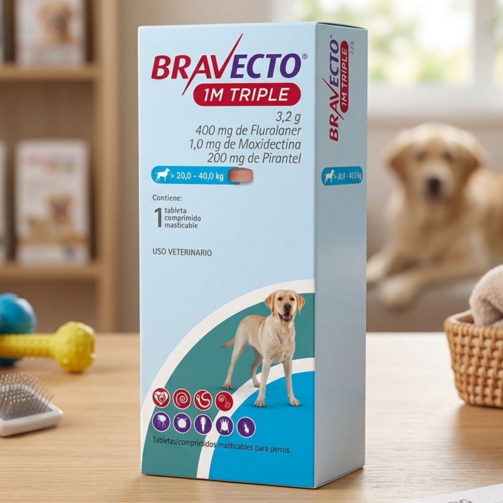 Bravecto 1M Triple Tableta Masticable Para Perros Grandes 20-40Kg