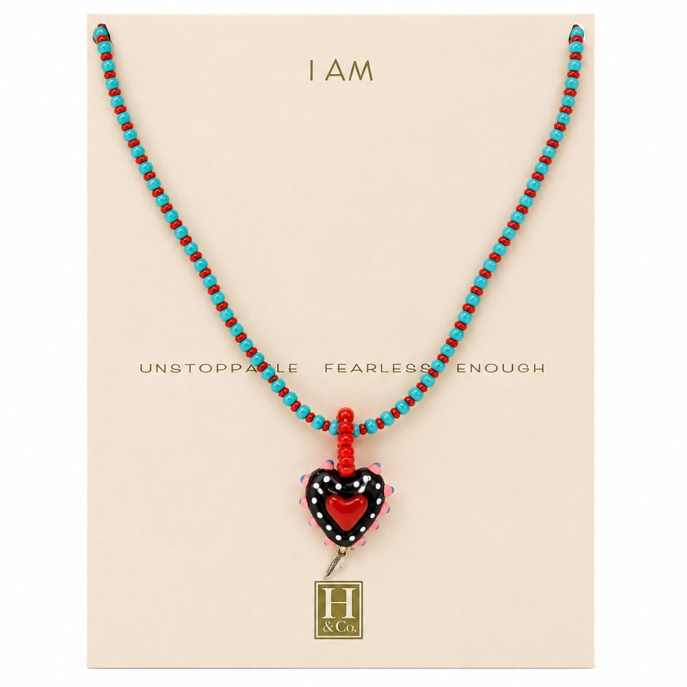 H&Co Collar Ajustable Para Damas Boho Corazon Turquesa Rojo