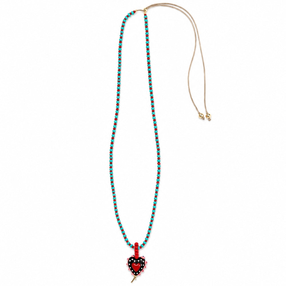 H&Co Collar Ajustable Para Damas Boho Corazon Turquesa Rojo