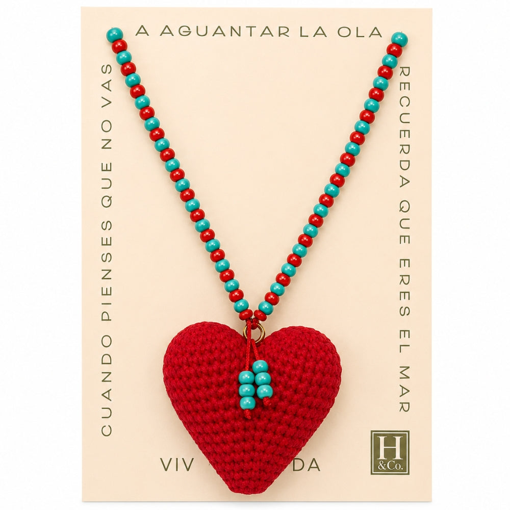 H&Co Collar Para Damas Corazon De Mar Turquesa Rojo