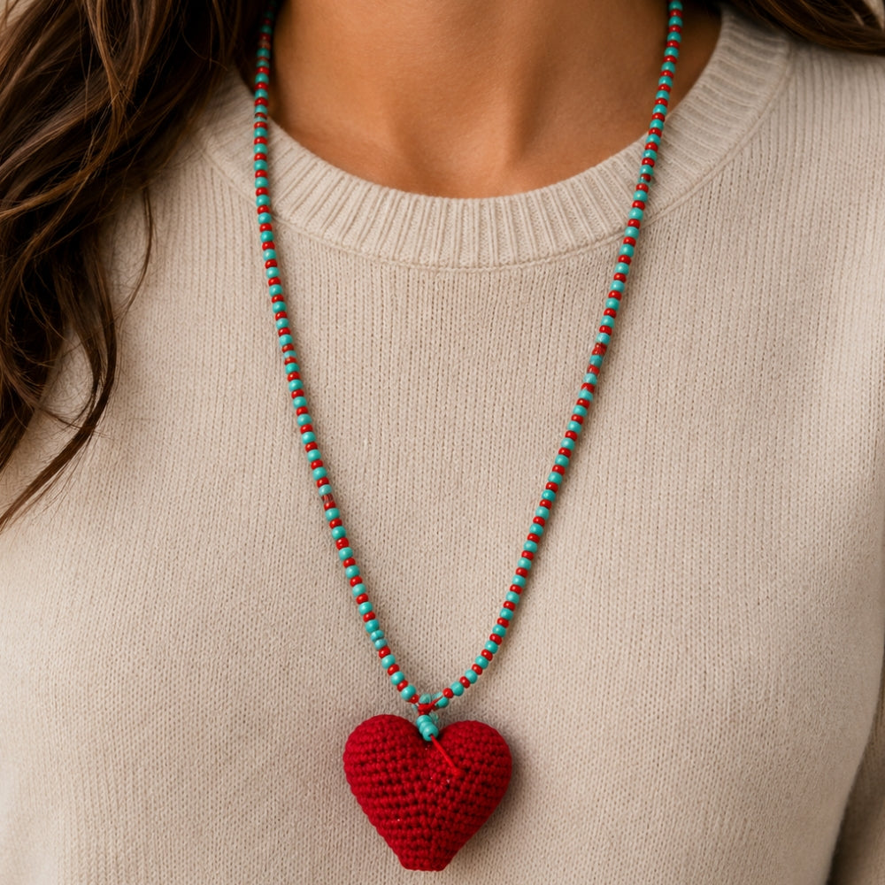 H&Co Collar Para Damas Corazon De Mar Turquesa Rojo