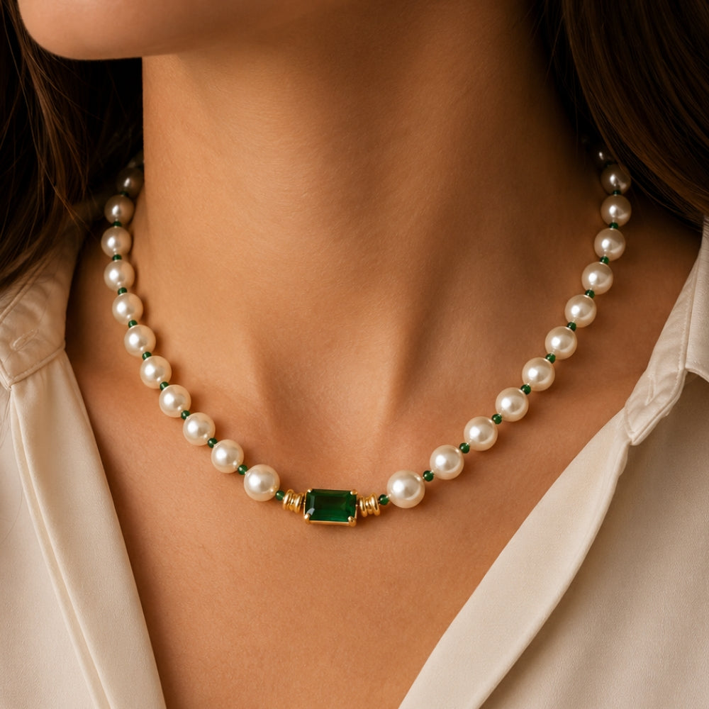 H&Co Collar Ajustable Para Damas Encanto Esmeralda