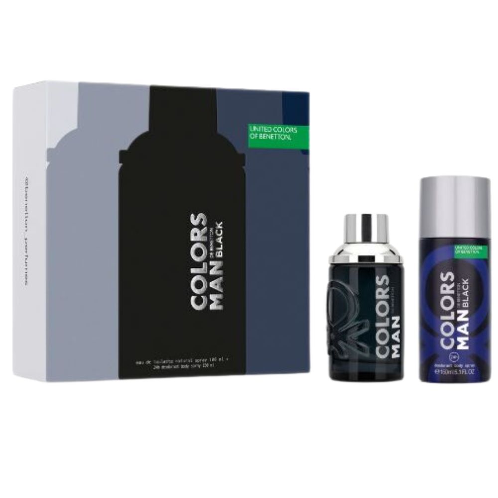 Benetton United Colors Man Black Eau De Toilette For Men 100ml + Deodorant Body Spray 150ml