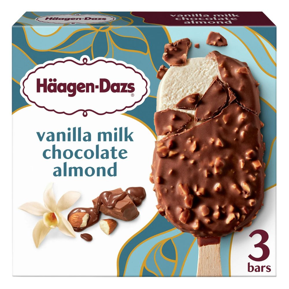 Helado Haagen Dazs Vanilla Milk Chocolate Almond Ice Cream Bars 3 Und 266ml