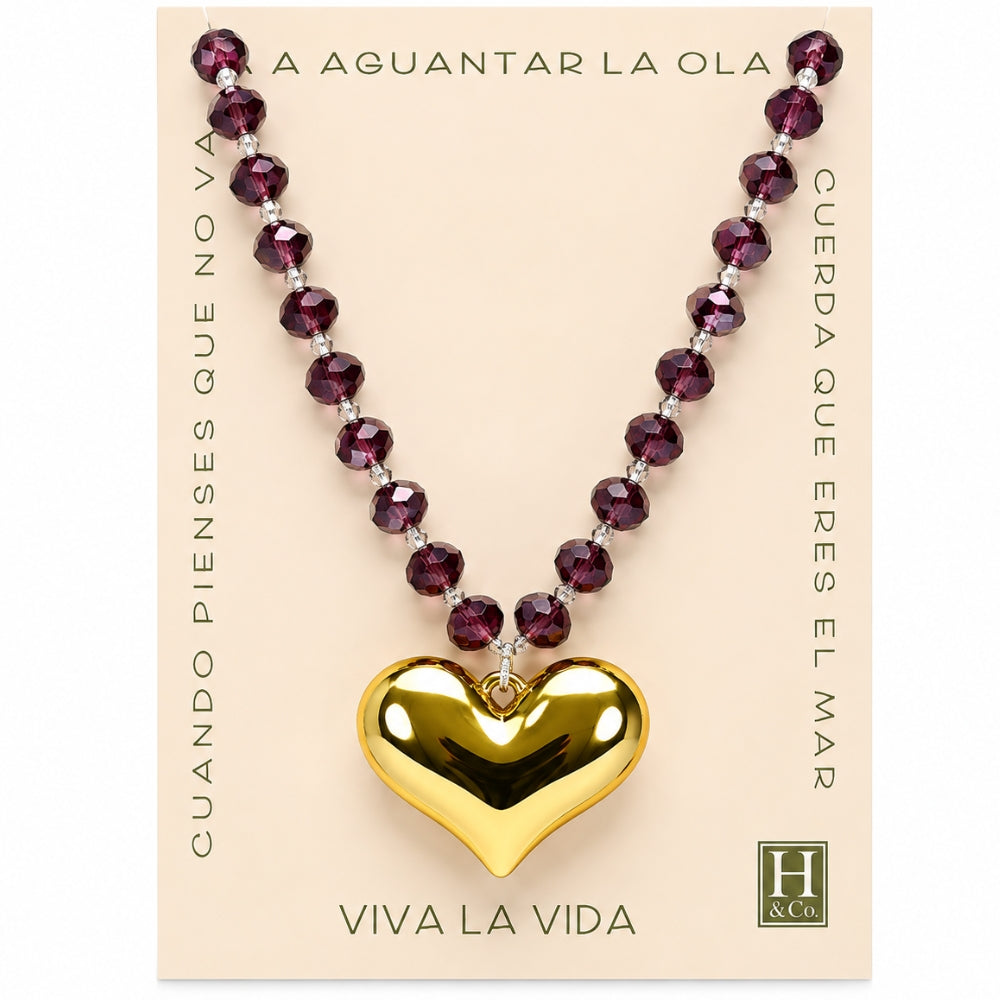 H&Co Collar Ajustable Para Damas Corazon Rubi