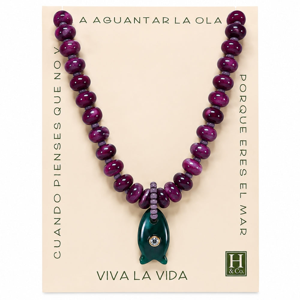 H&Co Collar Ajustable Para Damas Pez Piedra Magenta