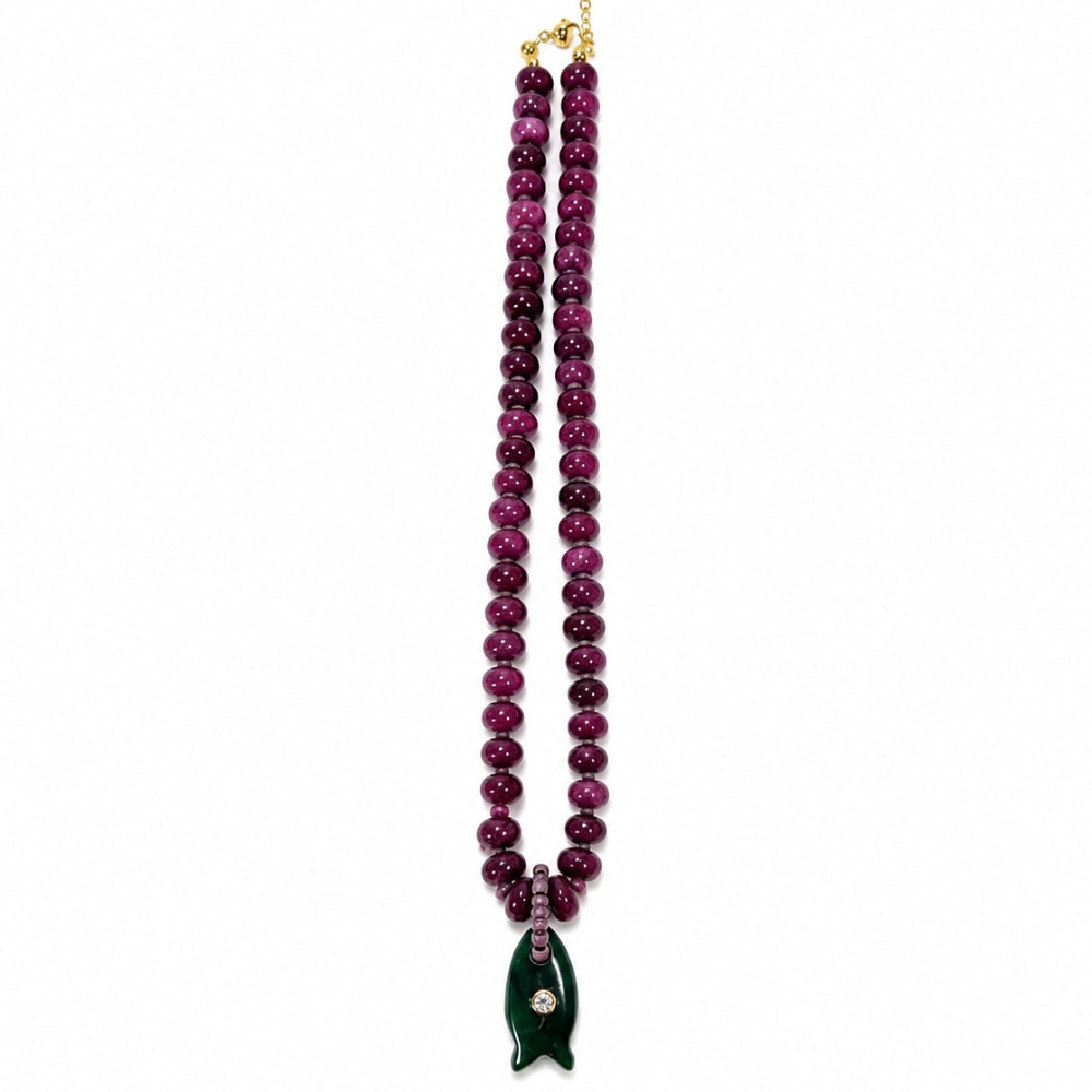 H&Co Collar Ajustable Para Damas Pez Piedra Magenta