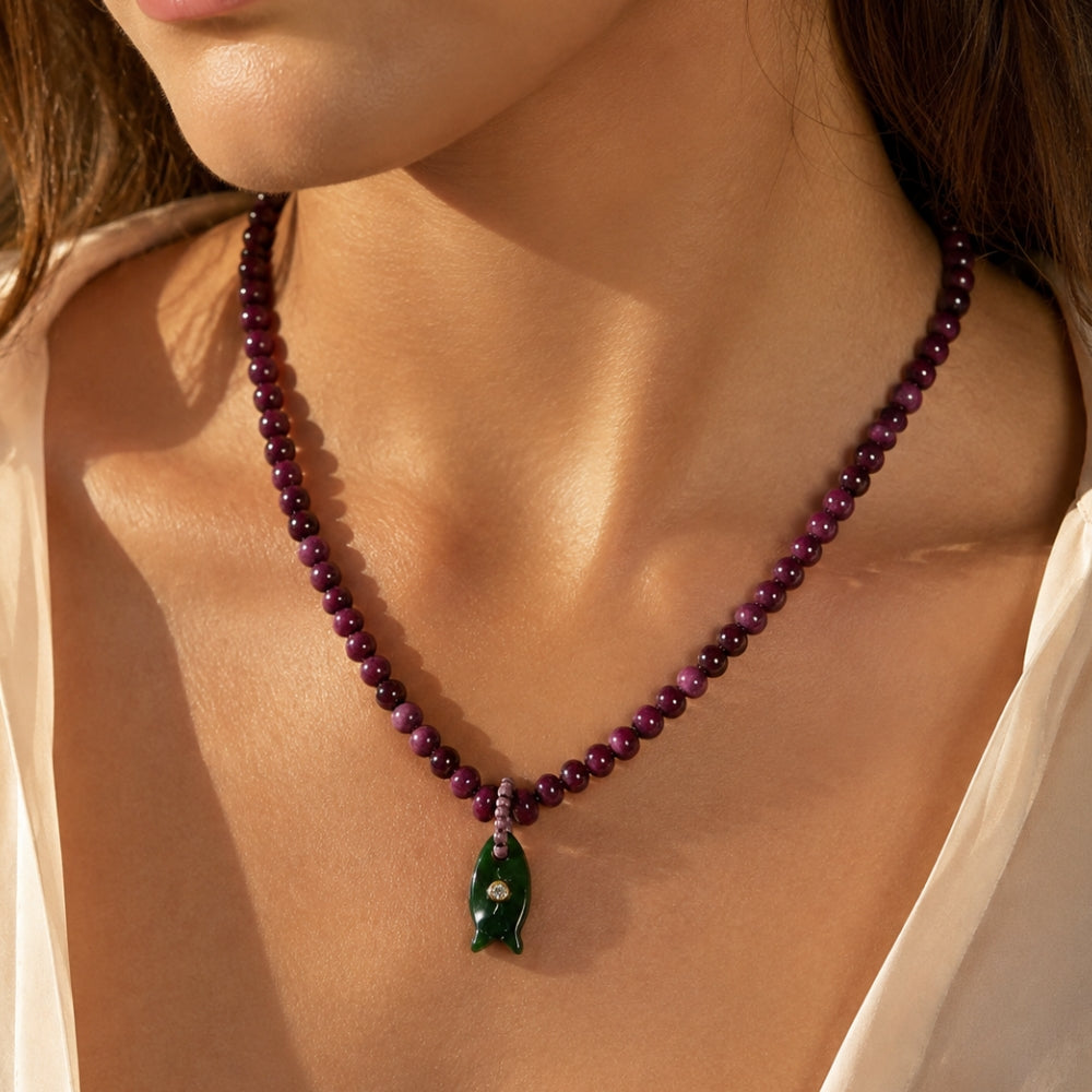 H&Co Collar Ajustable Para Damas Pez Piedra Magenta