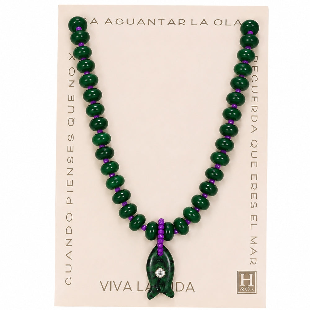 H&Co Collar Ajustable Para Damas Pez Piedra Esmeralda