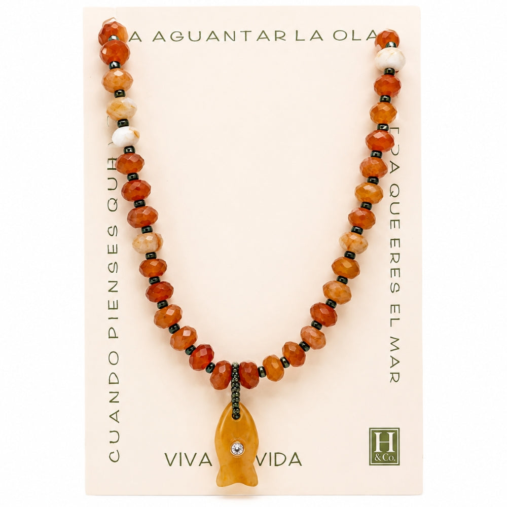H&Co Collar Ajustable Para Damas Pez Piedra Ambar