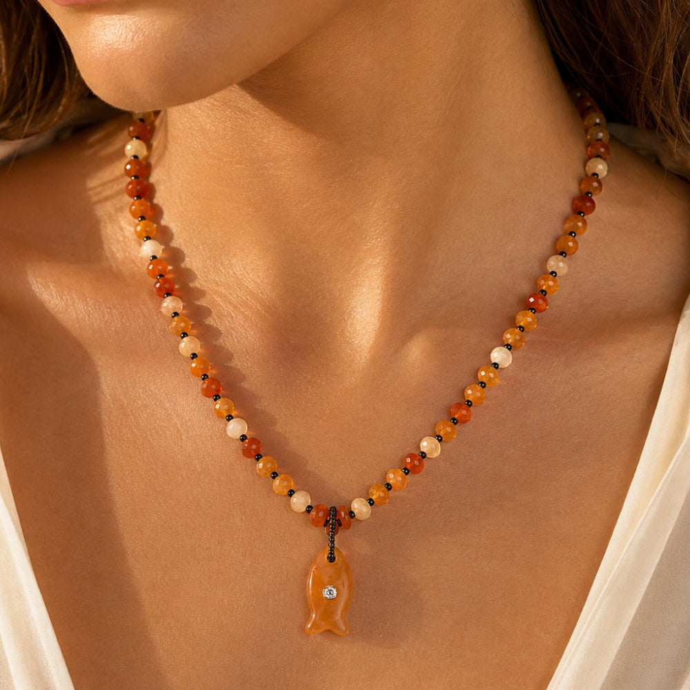 H&Co Collar Ajustable Para Damas Pez Piedra Ambar