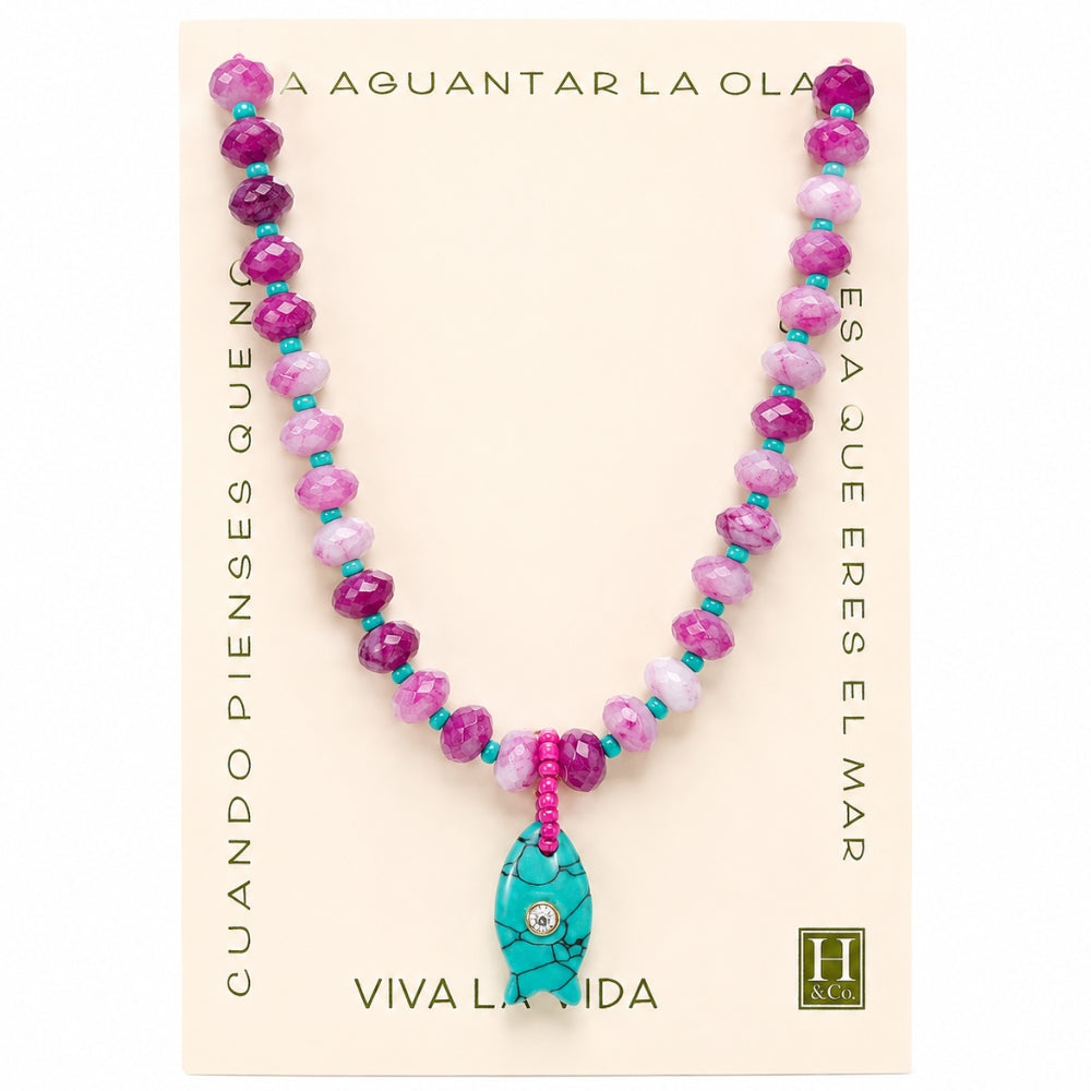 H&Co Collar Ajustable Para Damas Pez Piedra Malva