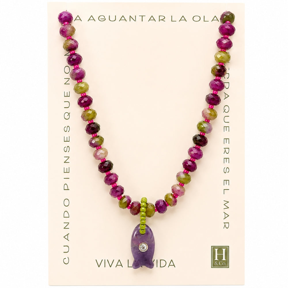 H&Co Collar Ajustable Para Damas Pez Piedra Amatista