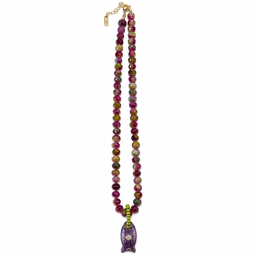 H&Co Collar Ajustable Para Damas Pez Piedra Amatista