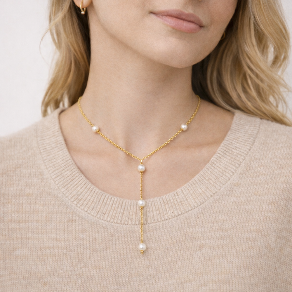 H&Co Collar Para Damas Gold and White Pearls