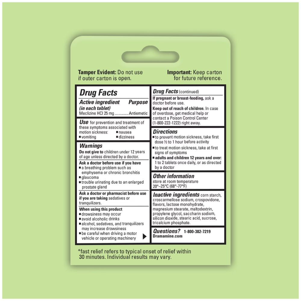 Dramamine Nausea Raspberry Cream Favlor 24 Tabletas Masticables