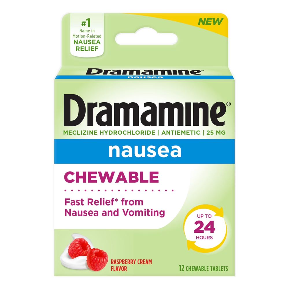 Dramamine Nausea Raspberry Cream Favlor 24 Tabletas Masticables