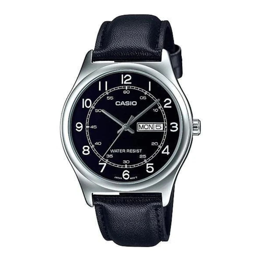 Casio Reloj Análogo Casual De Correa De Cuero Black Para Caballeros