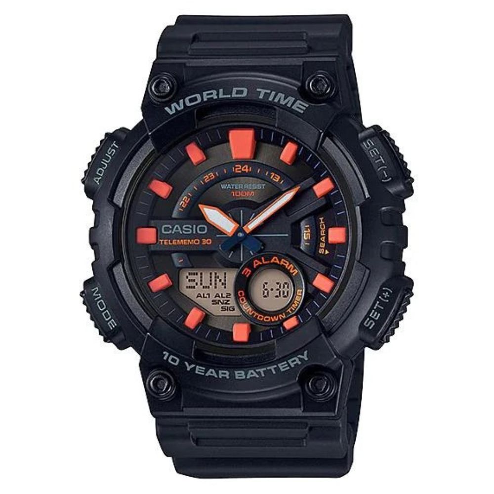 Casio Reloj Análogo Casual De Correa De Resina Black Para Caballeros