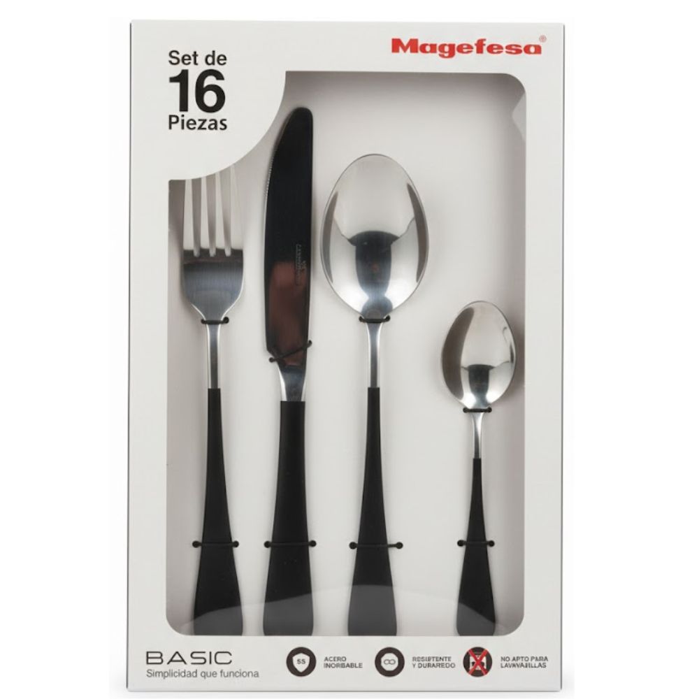 Magefesa Juego de Cubiertos Basic de Acero Inoxidable 16 Pcs
