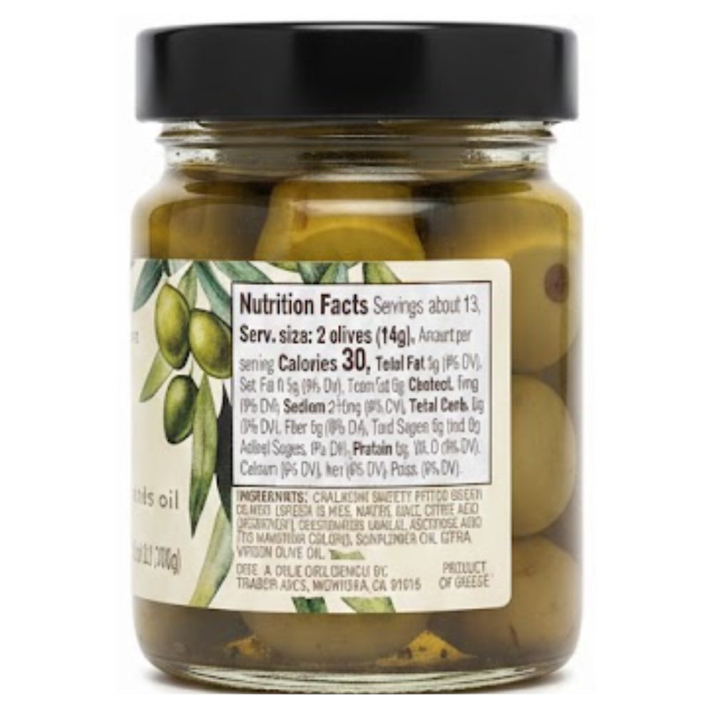 Trader Joeʹs Aceitunas Grilled Pitted Chalkidiki Variety Green Olives 330g