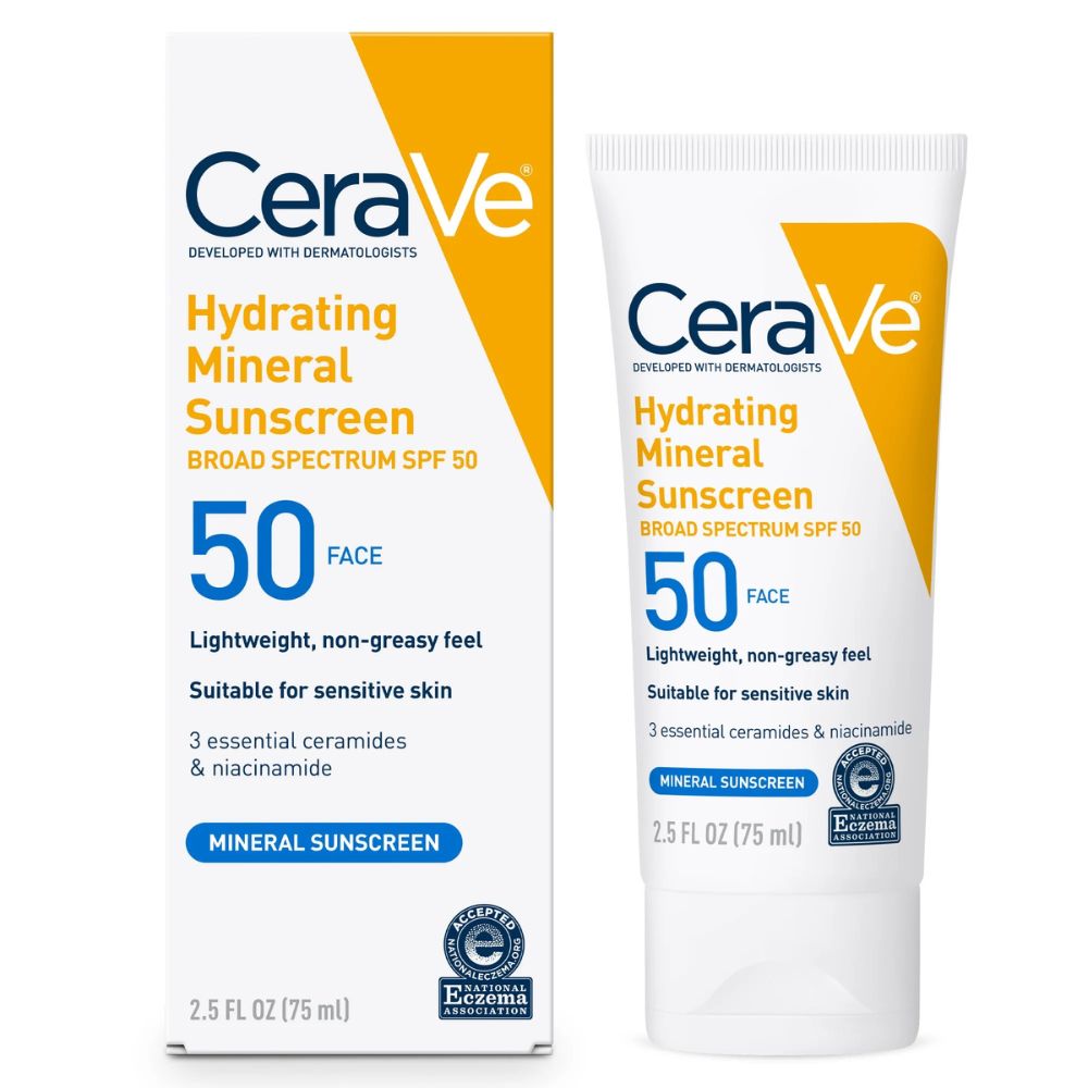 Cerave Sunscreen SPF 50 Hydrating Mineral Sunscreen Broad Spectrum Face 75ml