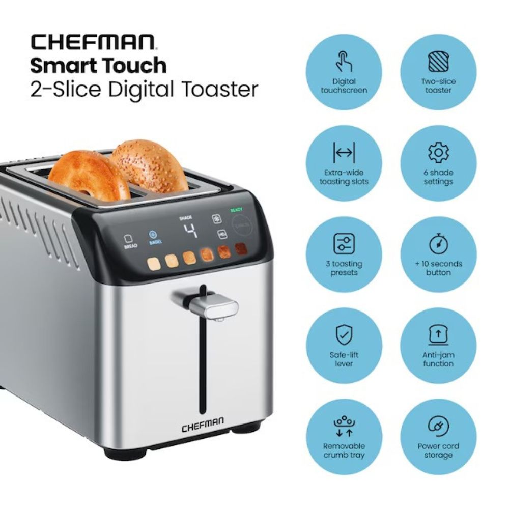 Chefman Tostadora Digital De Acero Inoxidable 2 Rebanadas