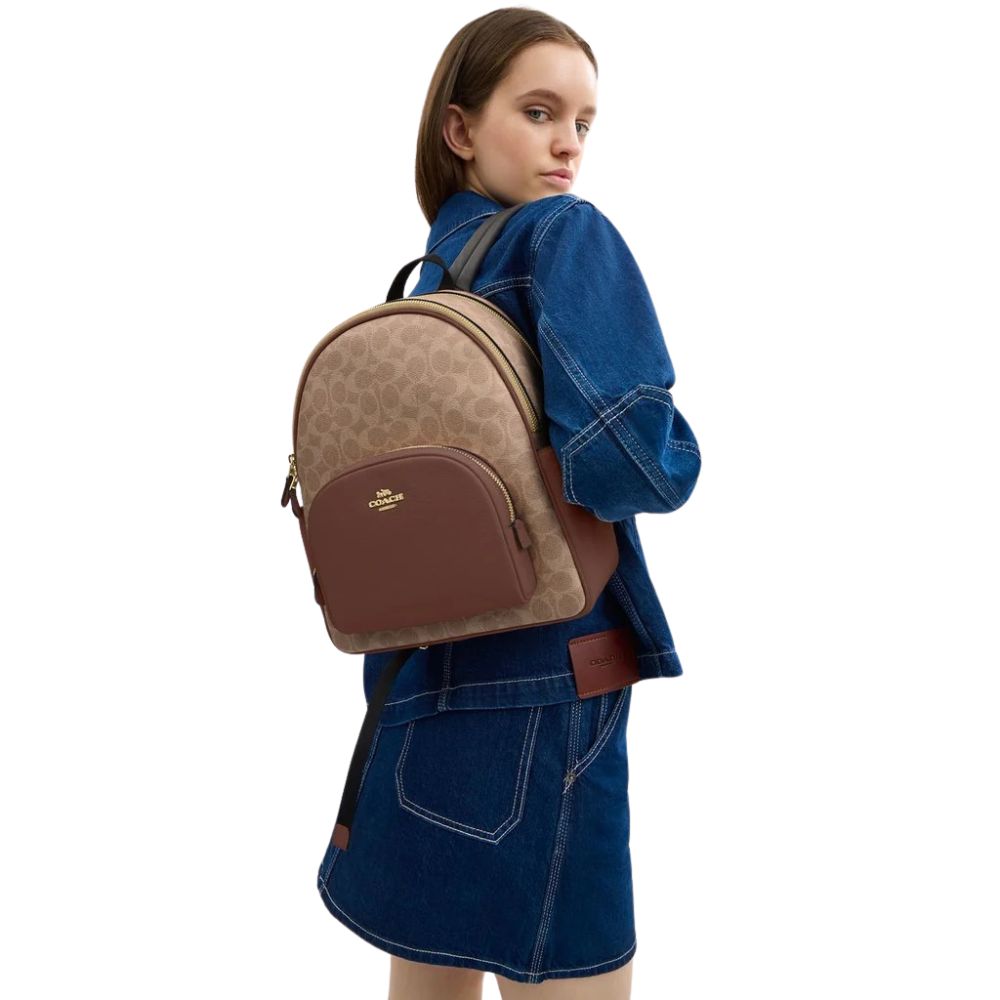 Coach Bolso Court Backpack In Signature Canvas Tan Brown
