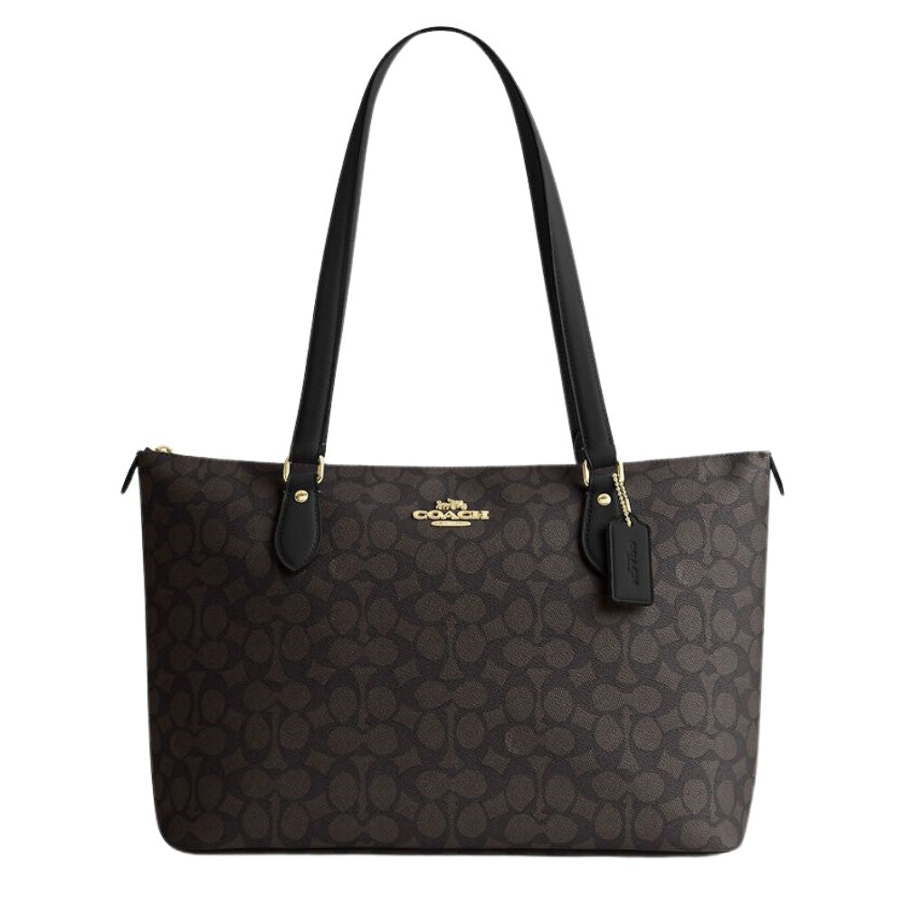 Coach Cartera Gallery Tote Bag In Signature Canvas Walnut Black