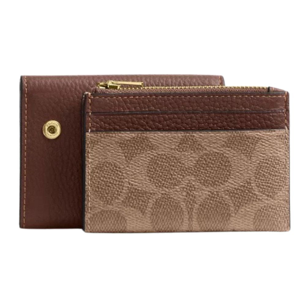 Coach Monedero Card Holder Wallet In Signature Canvas Tan Brown
