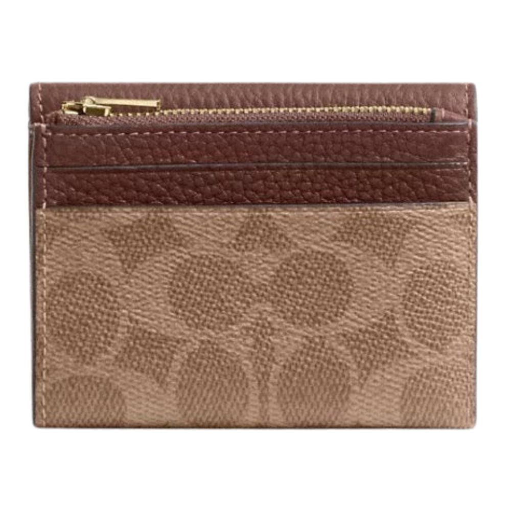 Coach Monedero Card Holder Wallet In Signature Canvas Tan Brown