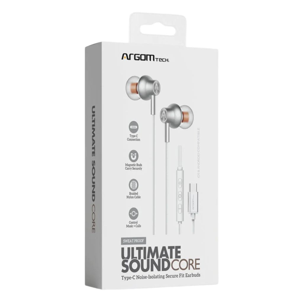 Argom Tech Audifonos Con Cable C Ultimate Sound Core Blancos
