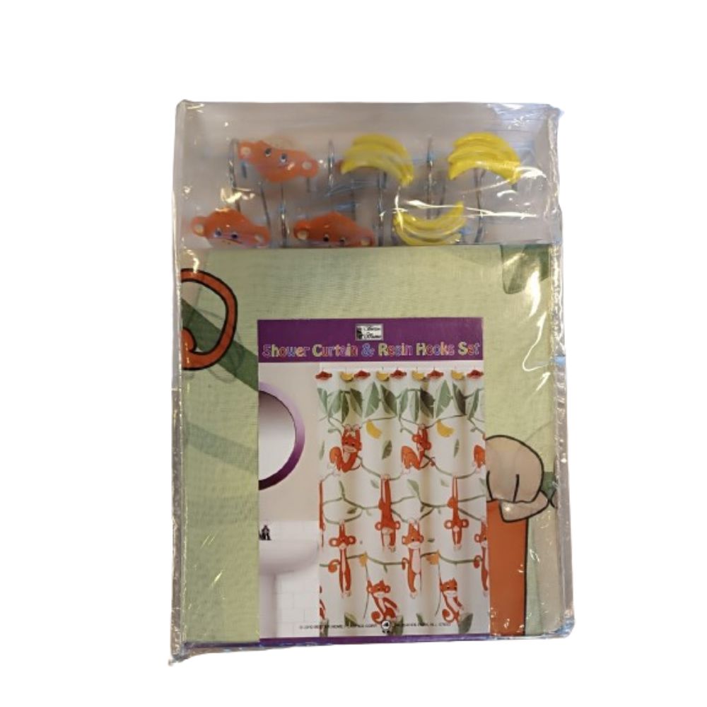 Cortina Para Ducha Shower Curtain & Resin Hooks Set 70" x 72" Monkeys