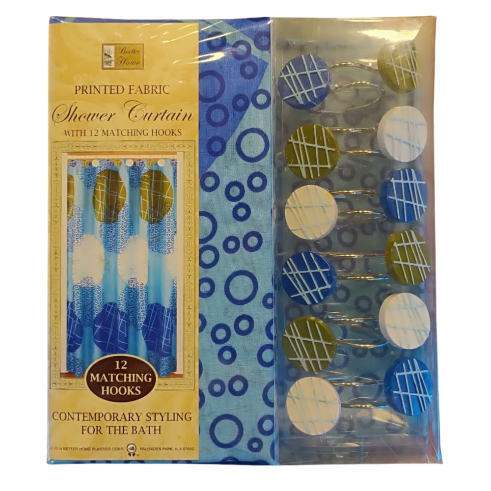 Cortina Para Ducha Shower Curtain with 12 Matching Hooks Set 70" x 72" Círculos