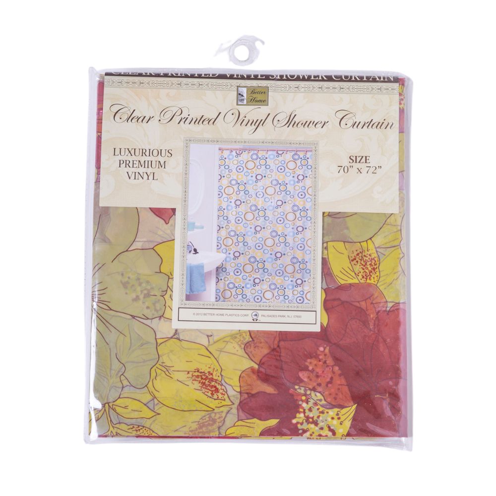 Cortina Para Ducha Clear Printed Vinyl Shower Curtain  70" x 72" Floral