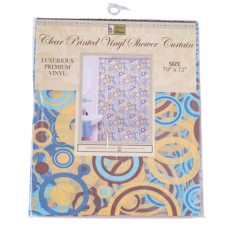 Cortina Para Ducha Clear Printed Vinyl Shower Curtain  70" x 72" Azul con Círculos