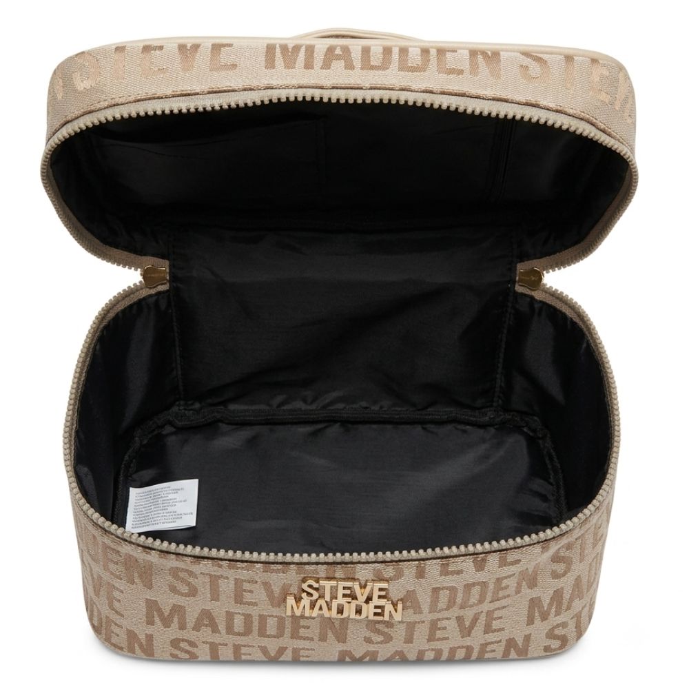 Steve Madden Cosmetiquera Case With Hangoff Logo Jacquard Tan