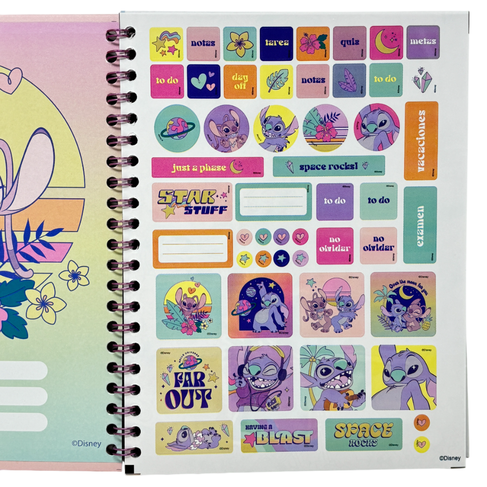 Norma Libreta Argollada Stitch 4 Materias 100 Hojas Con stickers Diseños Surtidos