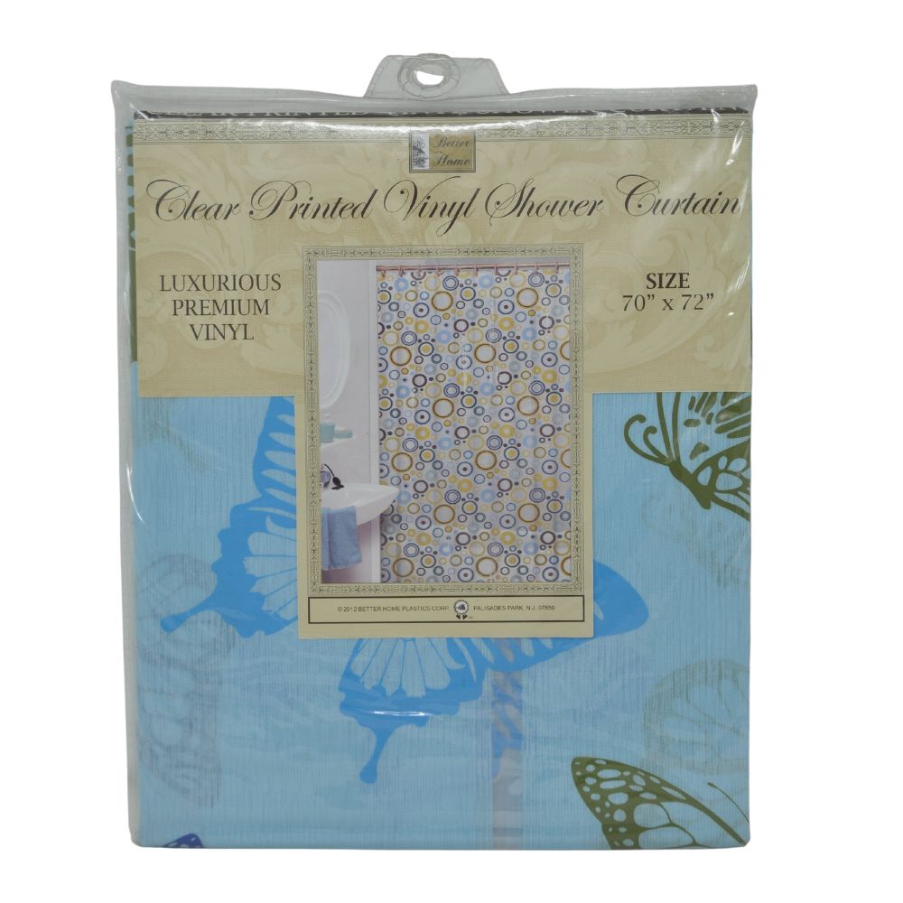 Cortina Para Ducha Clear Printed Vinyl Shower Curtain  70" x 72" Diseño Azul Mariposa