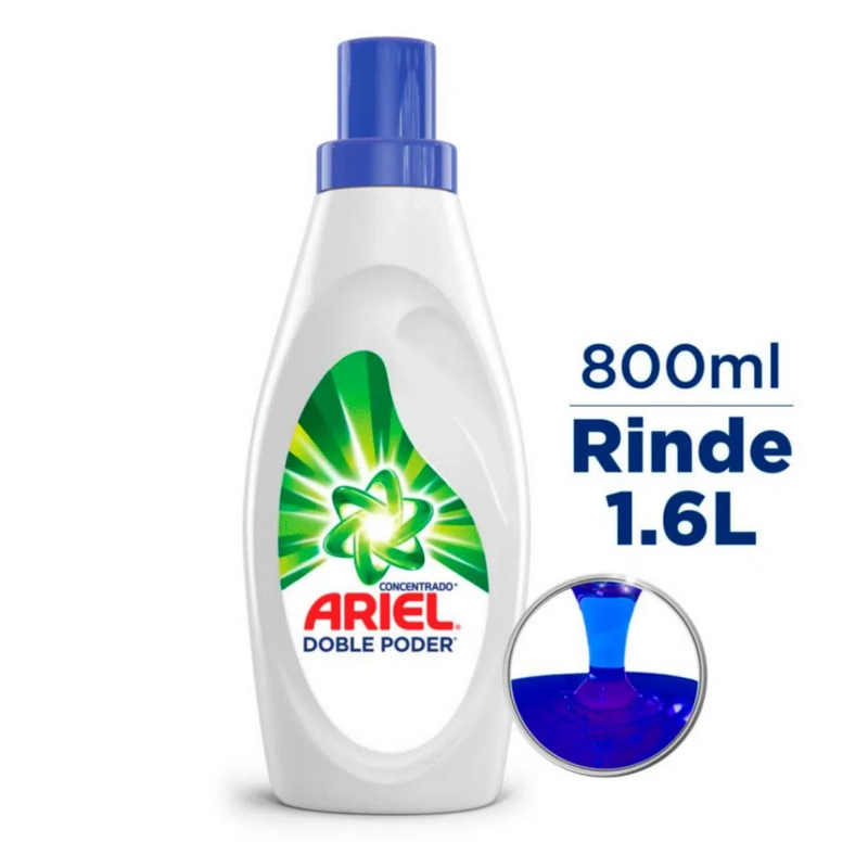 Ariel Detergente Doble Poder Liquido Para Ropa Concentrado 800ml